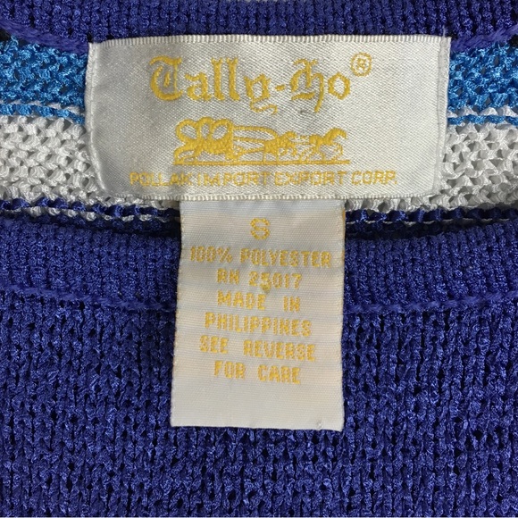 TALLY HO Vintage Sleeveless Knit Sweater Shell Top Stretchy Woven Striped Small - Picture 6 of 7